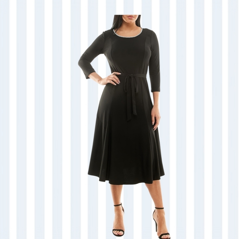 NWT Nina Leonard Sylvia Crystal Embellished Fit & Flare Dress XL